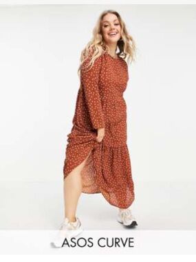 ASOS Curve Rust Dot Long Sleeve Maxi Dress